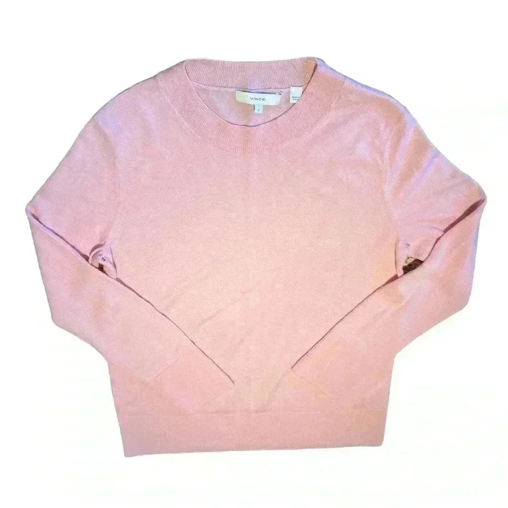 Vince pink tight fitting crew sweater wool cashmere blend